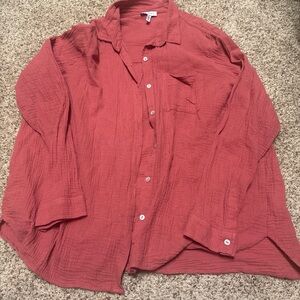 Jessica Simpson Women’s Casual Red Crepe Button-Up Shirt